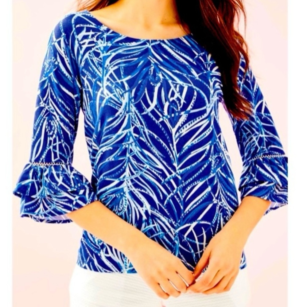 Lilly Pulitzer Laddie Ruffle Sleeve Top Women’s Size XS Tropical Early Riser